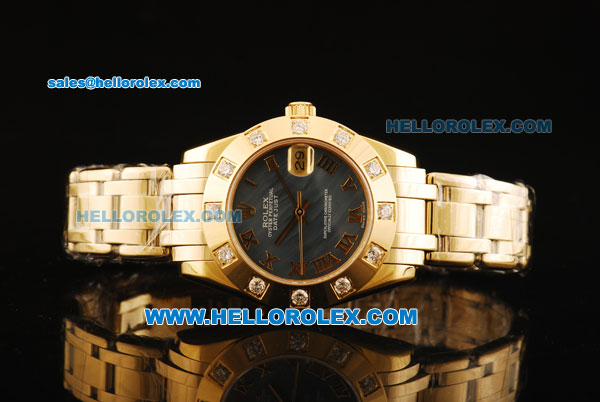 Rolex Datejust Automatic Movement Full Gold with Roman Numerals and Diamond Bezel-ETA Coating - Click Image to Close